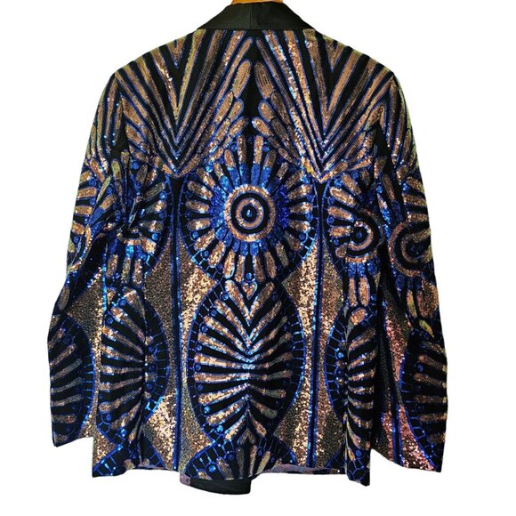 BARABAS Men's Sequin Geometric Pattern Black Blue Blazer 46 2XL New With tags - Picture 10 of 14